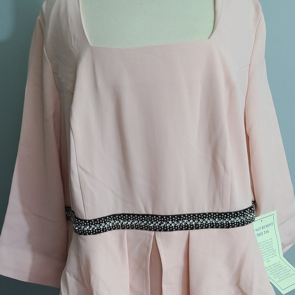 NWT Roamans  Blush Pink Dressy Knee Length Dress Beaded Jeweled Waistline 18W